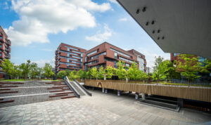 modern university campus with greenery