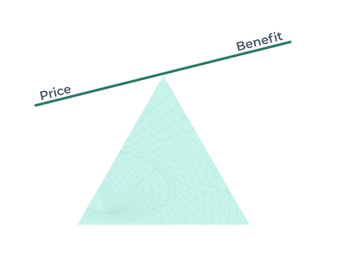Illustration weighing price against benefit