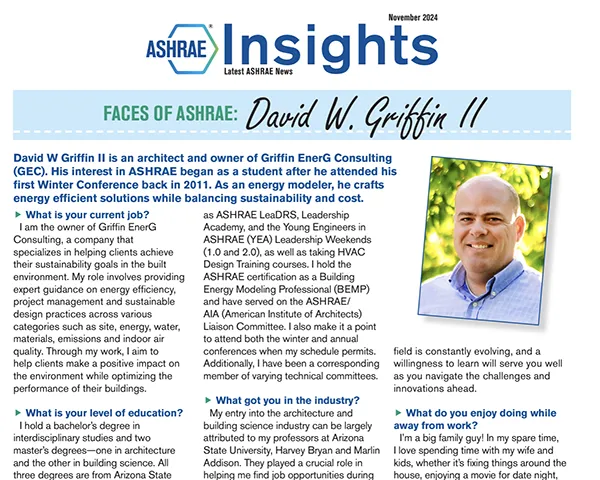 Faces of ASHRAE newsletter profile featuring David Griffin